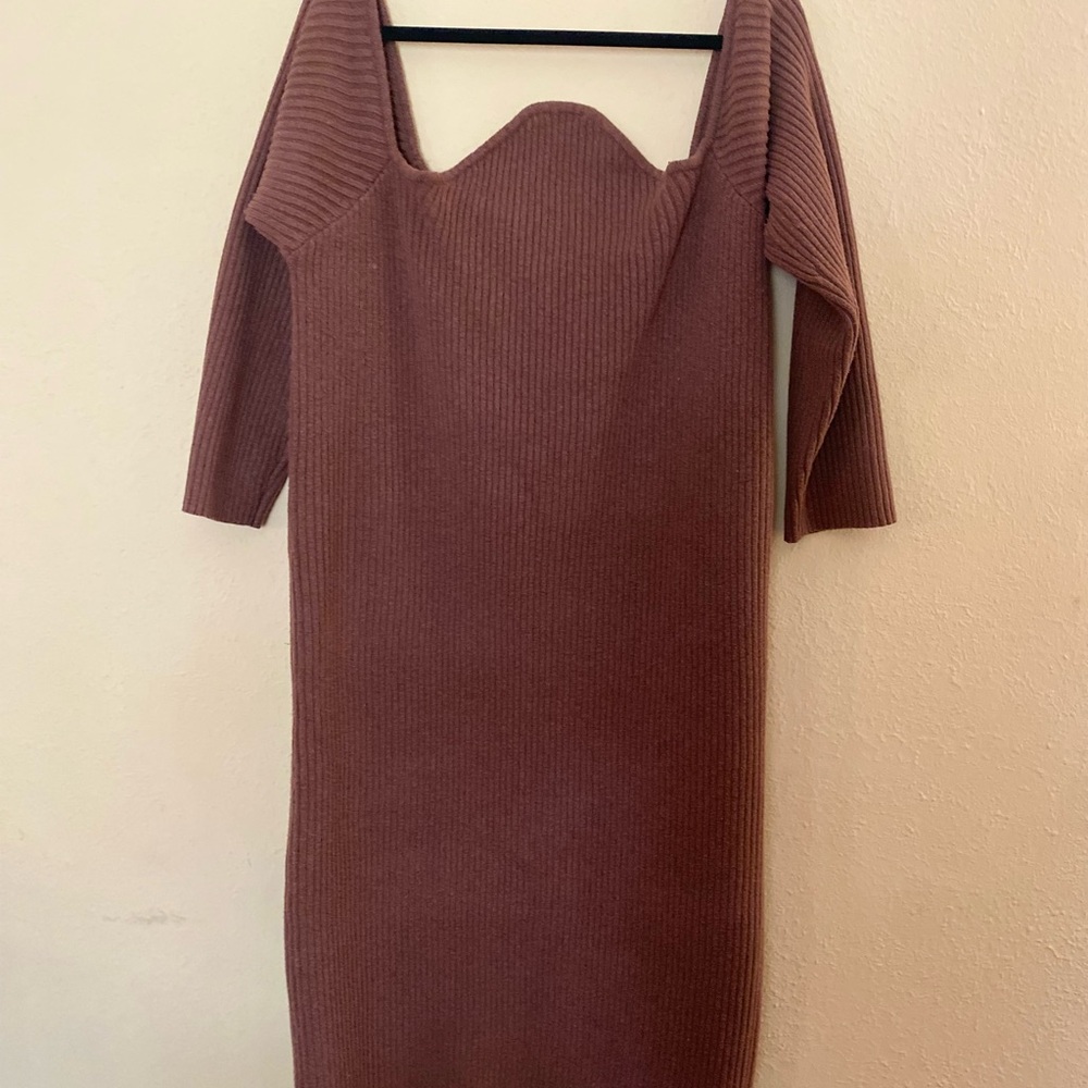 Eloquii Brown Midi Dress with Sweetheart Neckline